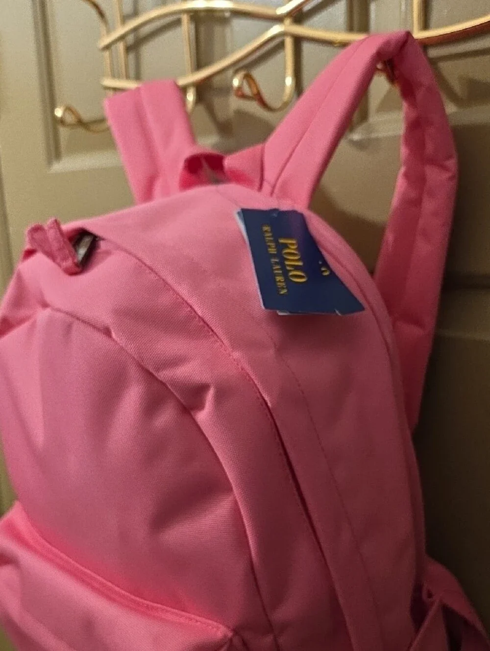 Polo Ralph Lauren Pink Polo Bear Backpack Embroidered Flag Sweater School Bag NW